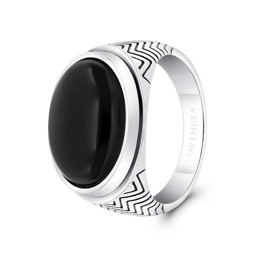 Sterling Silver 925 Ring Rhodium And Black Plated Embedded With Black Agate For Men