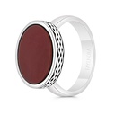 Sterling Silver 925 Ring Rhodium And Black Plated Embedded With Red Natural Aqiq For Men