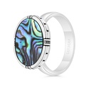 Sterling Silver 925 Ring Rhodium And Black Plated Embedded With Blue shell For Men 