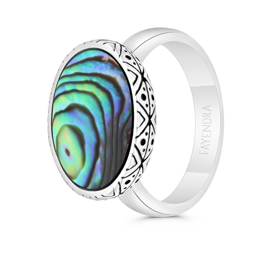 Sterling Silver 925 Ring Rhodium And Black Plated Embedded With Blue Shell For Men