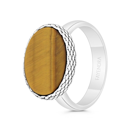 Sterling Silver 925 Ring Rhodium And Black Plated Embedded With Yellow Tiger Eye For Men