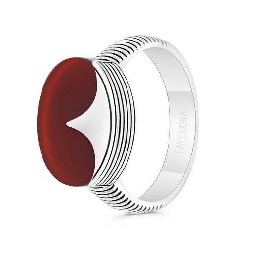 Sterling Silver 925 Ring Rhodium And Black Plated Embedded With Red Natural Aqiq For Men