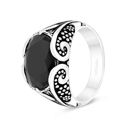 Sterling Silver 925 Ring Rhodium And Black Plated Embedded With Black CZ For Men