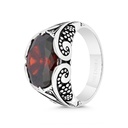Sterling Silver 925 Ring Rhodium And Black Plated Embedded With Garnet Zircon For Men 