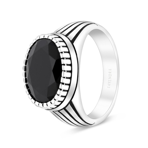 Sterling Silver 925 Ring Rhodium And Black Plated Embedded With Black CZ For Men