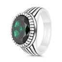 Sterling Silver 925 Ring Rhodium And Black Plated Embedded With Emerald Zircon For Men