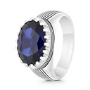 Sterling Silver 925 Ring Rhodium And Black Plated Embedded With Sapphire Corundum For Men