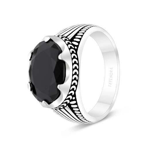 Sterling Silver 925 Ring Rhodium And Black Plated Embedded With Black CZ For Men