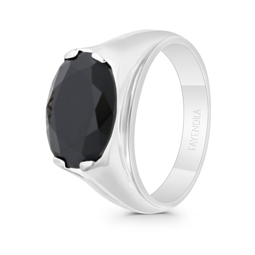 Sterling Silver 925 Ring Rhodium Plated Embedded With Black CZ For Men