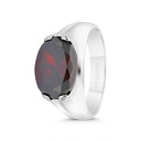 Sterling Silver 925 Ring Rhodium  Plated Embedded With Garnet Zircon For Men 