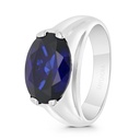 Sterling Silver 925 Ring Rhodium Plated Embedded With Sapphire Corundum For Men