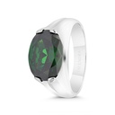 Sterling Silver 925 Ring Rhodium Plated Embedded With Emerald Zircon For Men