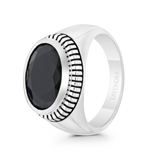 Sterling Silver 925 Ring Rhodium And Black Plated Embedded With Black CZ For Men