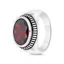 Sterling Silver 925 Ring Rhodium And Black Plated Embedded With Garnet Zircon For Men 