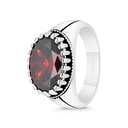 Sterling Silver 925 Ring Rhodium  And Black Plated Embedded With Garnet Zircon For Men 