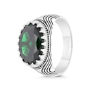 Sterling Silver 925 Ring Rhodium And Black Plated Embedded With Emerald Zircon For Men