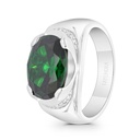 Sterling Silver 925 Ring Rhodium Plated Embedded With Emerald Zircon And White CZFor Men
