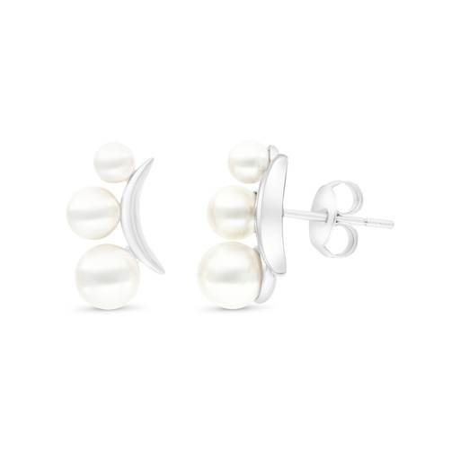 [EAR01PRL00000C144] Sterling Silver 925 Earring Rhodium Plated Embedded With White Shell Pearl 