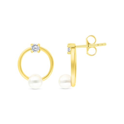 [EAR02PRL00WCZC146] Sterling Silver 925 Earring Gold Plated Embedded With White Shell Pearl And White CZ