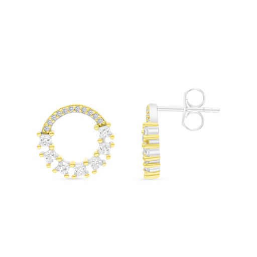 [EAR28WCZ00000C153] Sterling Silver 925 Earring Rhodium And Gold Plated Embedded With White CZ