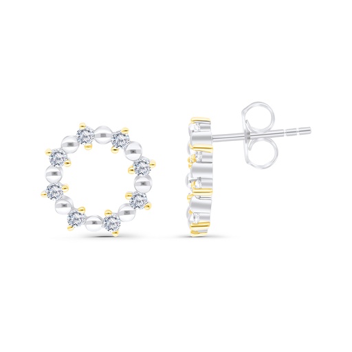 [EAR28WCZ00000C154] Sterling Silver 925 Earring Rhodium And Gold Plated Embedded With White CZ