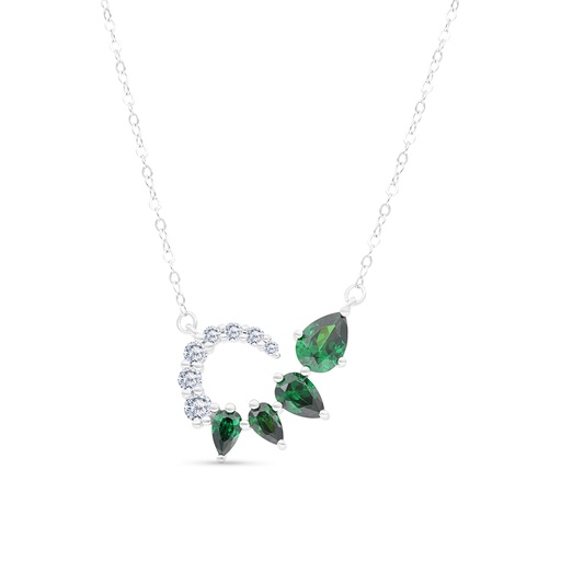 [NCL01EMR00WCZB212] Sterling Silver 925 Necklace Rhodium Plated Embedded With Emerald Zircon