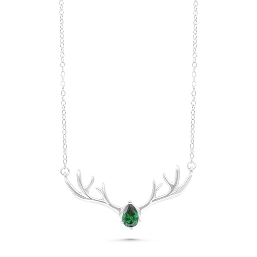 [NCL01EMR00000B214] Sterling Silver 925 Necklace Rhodium Plated Embedded With Emerald Zircon