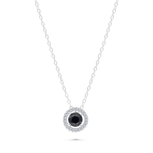[NCL01SAP00WCZB215] Sterling Silver 925 Necklace Rhodium Plated Embedded With Sapphire Corundum And White CZ