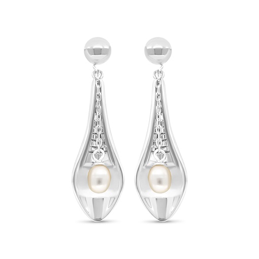 [EAR01PRL00000C012] Sterling Silver 925 Earring Rhodium Plated Embedded With White Shell Pearl