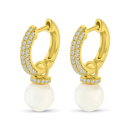 [EAR02PRL00WCZC024] Sterling Silver 925 Earring Gold Plated Embedded With White Shell Pearl And White CZ