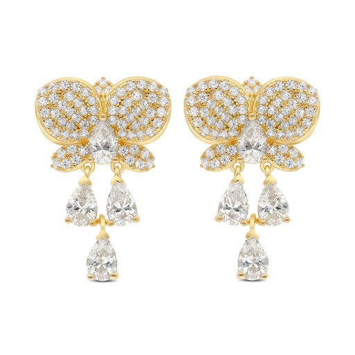 [EAR02CIT00WCZC026] Sterling Silver 925 Earring Gold Plated Embedded With Yellow Zircon And White CZ