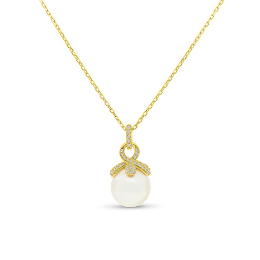 [NCL02PRL00WCZB111] Sterling Silver 925 Necklace Gold Plated Embedded With White Shell Pearl And White CZ