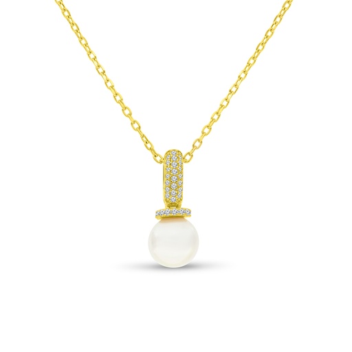 [NCL02PRL00WCZB112] Sterling Silver 925 Necklace Gold Plated Embedded With White Shell Pearl And White CZ