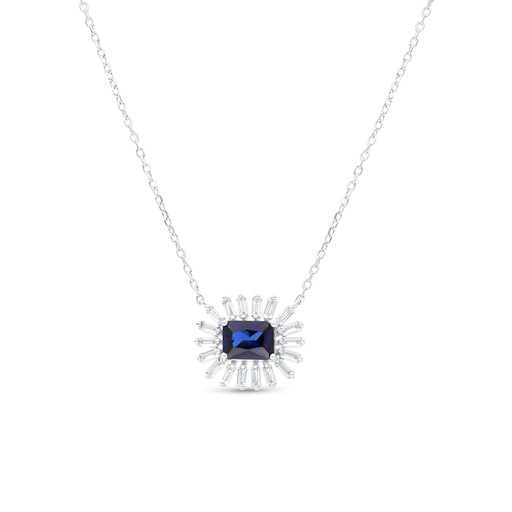 [NCL01SAP00WCZB113] Sterling Silver 925 Necklace Rhodium Plated Embedded With Sapphire Corundum And White CZ