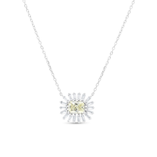 [NCL01CIT00WCZB113] Sterling Silver 925 Necklace Rhodium Plated Embedded With Yellow Zircon And White CZ