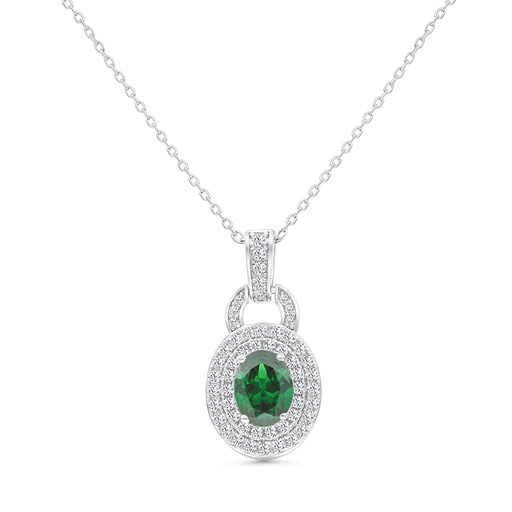 [NCL01EMR00WCZB116] Sterling Silver 925 Necklace Rhodium Plated Embedded With Emerald Zircon And White CZ