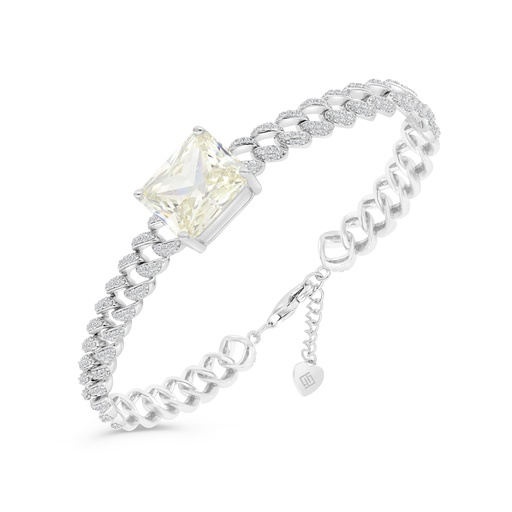 [BRC01CIT00WCZA996] Sterling Silver 925 Bracelet Rhodium Plated Embedded With Yellow Zircon And White CZ