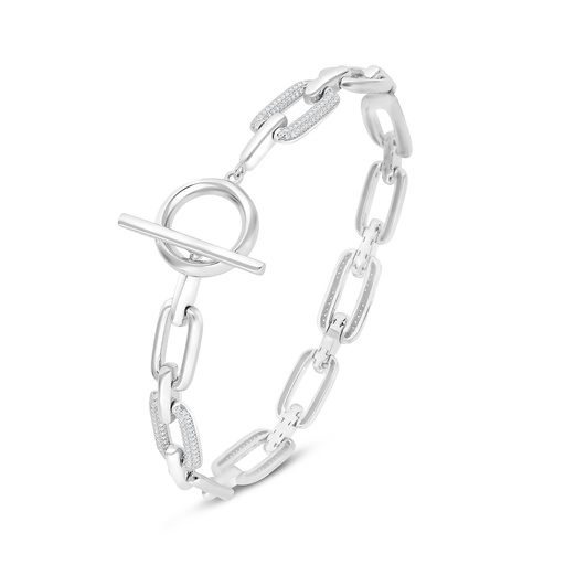 [BRC01WCZ00000A998] Sterling Silver 925 Bracelet Rhodium Plated Embedded With White CZ