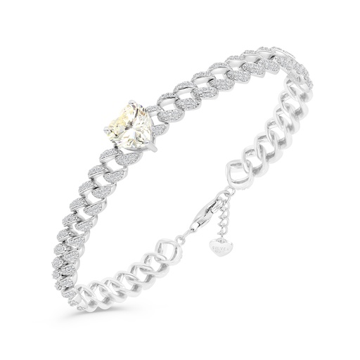 [BRC01CIT00WCZB005] Sterling Silver 925 Bracelet Rhodium Plated Embedded With Yellow Zircon And White CZ