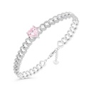 Sterling Silver 925 Bracelet Rhodium Plated Embedded With pink Zircon And White CZ