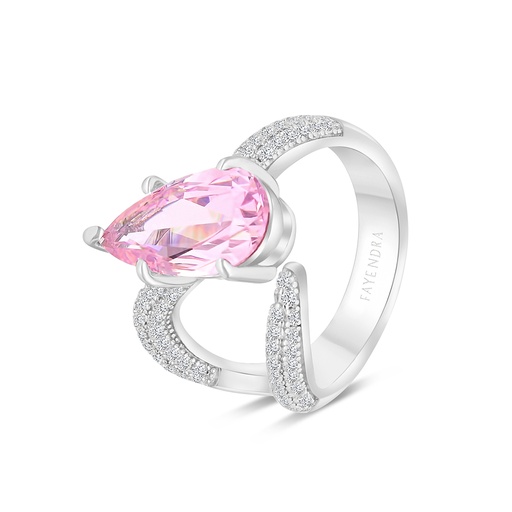 Sterling Silver 925 Ring Rhodium Plated Embedded With Pink Zircon And White CZ