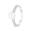 Sterling Silver 925 Ring Rhodium Plated Embedded With White Shell Pearl And White CZ