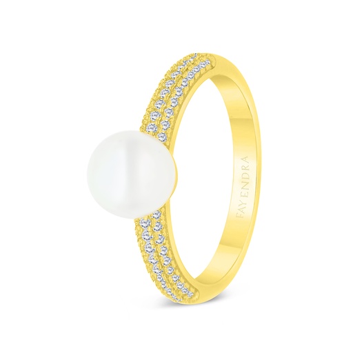 Sterling Silver 925 Ring Gold Plated Embedded With White Shell Pearl And White CZ