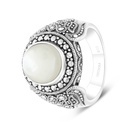 Sterling Silver 925 Ring Embedded With Natural White Shell And Marcasite Stones For Men