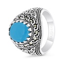 Sterling Silver 925 Ring Embedded With Natural Processed Turquoise And Marcasite Stones For Men
