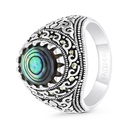 Sterling Silver 925 Ring Embedded With Natural Blue Shell And Marcasite Stones For Men
