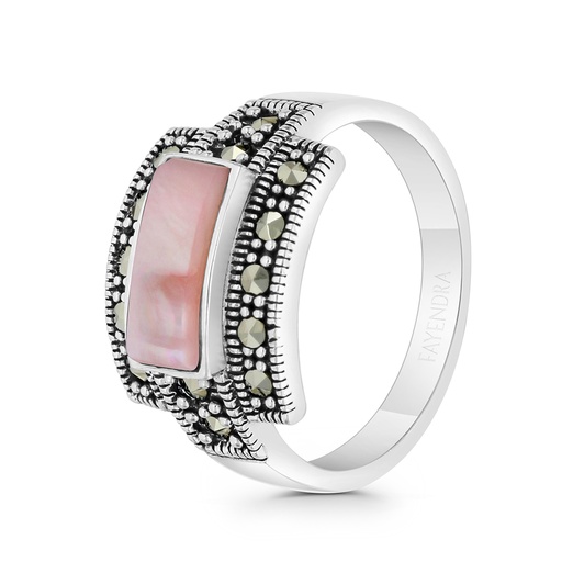 Sterling Silver 925 Ring Embedded With Natural Pink Shell And Marcasite Stones