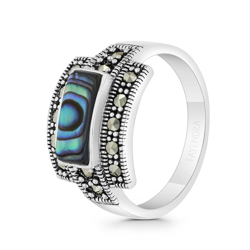 Sterling Silver 925 Ring Embedded With Natural Blue Shell And Marcasite Stones