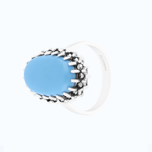 Sterling Silver 925 Ring Embedded With Natural Processed Turquoise And Marcasite Stones