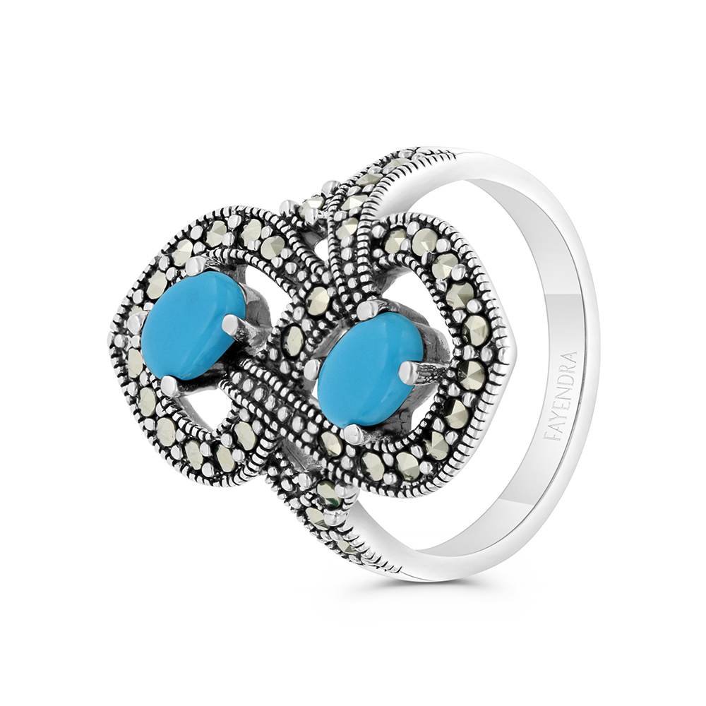 Beautiful turquoise marcasite sterling store silver ring